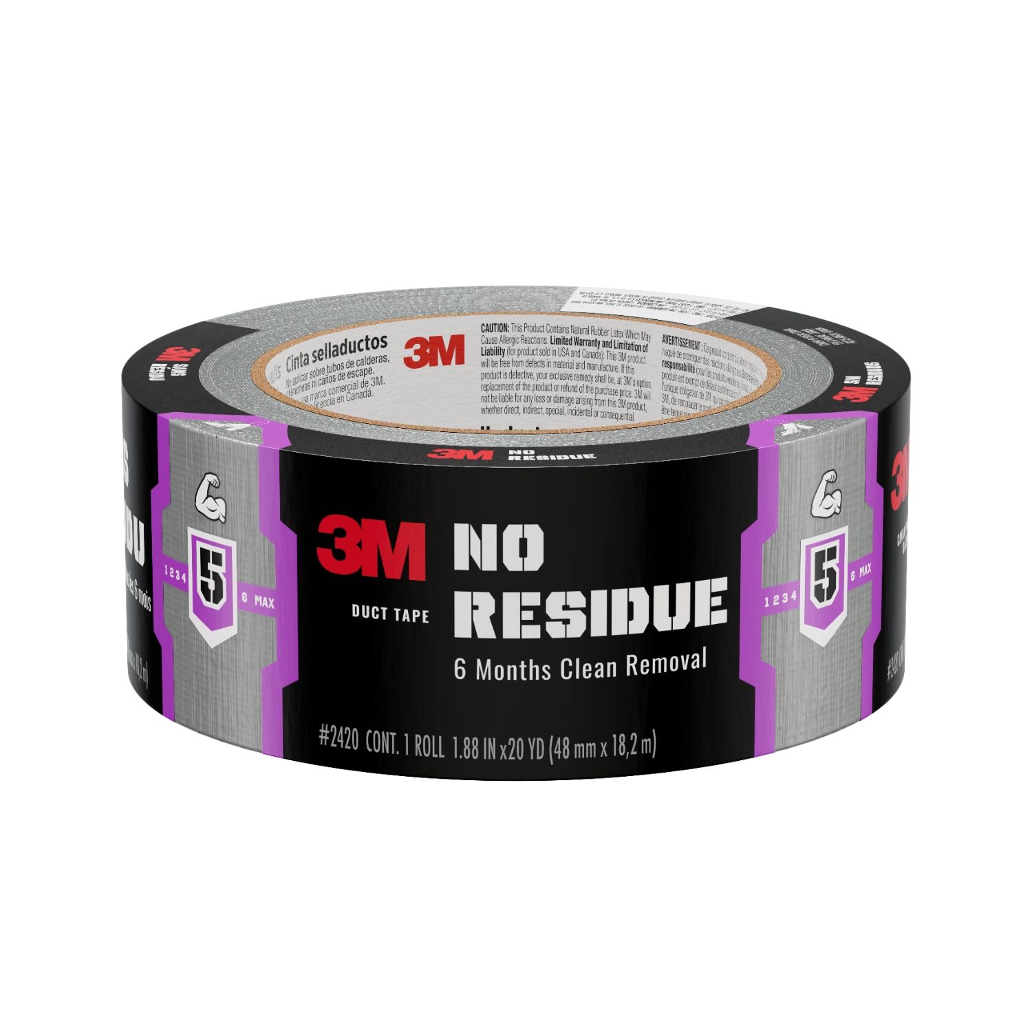 3M No Residue Duct Tape, Silver, Removes Clean Up To 6 Months, 1.88 in. x 20 yd., 1 Roll